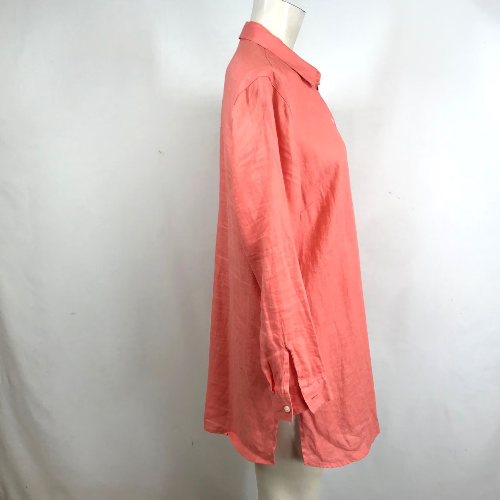 J. Jill J. Jill Love Linen Tunic Shirt Womens PM Coral Pink Button-Down, 100% Linen, Long Sleeve, Relaxed Casual Wear Size M / US 6-8 / IT 42-44 - 4 Thumbnail
