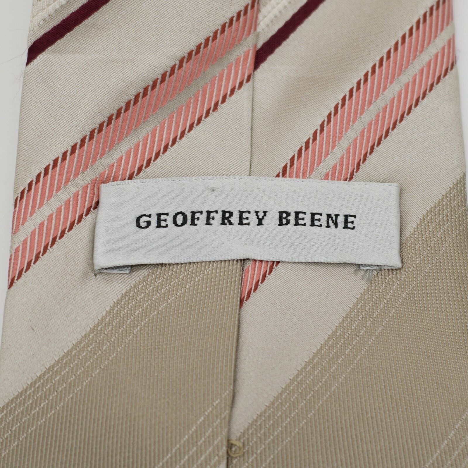Designer Geoffrey Beene Tan Pink Woven Striped Long Silk Tie Size ONE SIZE - 3 Thumbnail