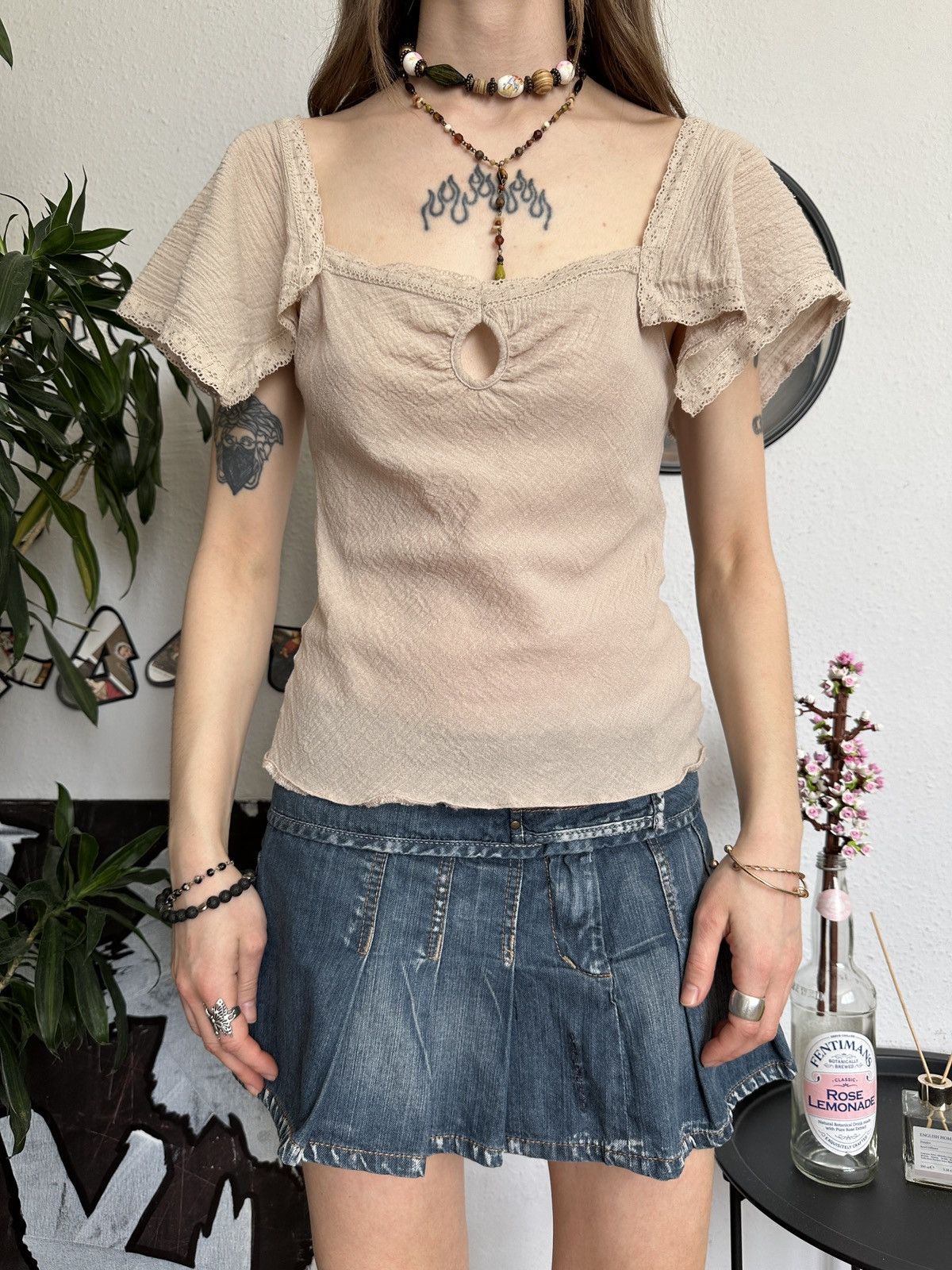 Vintage Textured Cute Western Boho Lace Trim Blouse Size M / US 6-8 / IT 42-44 - 1 Thumbnail