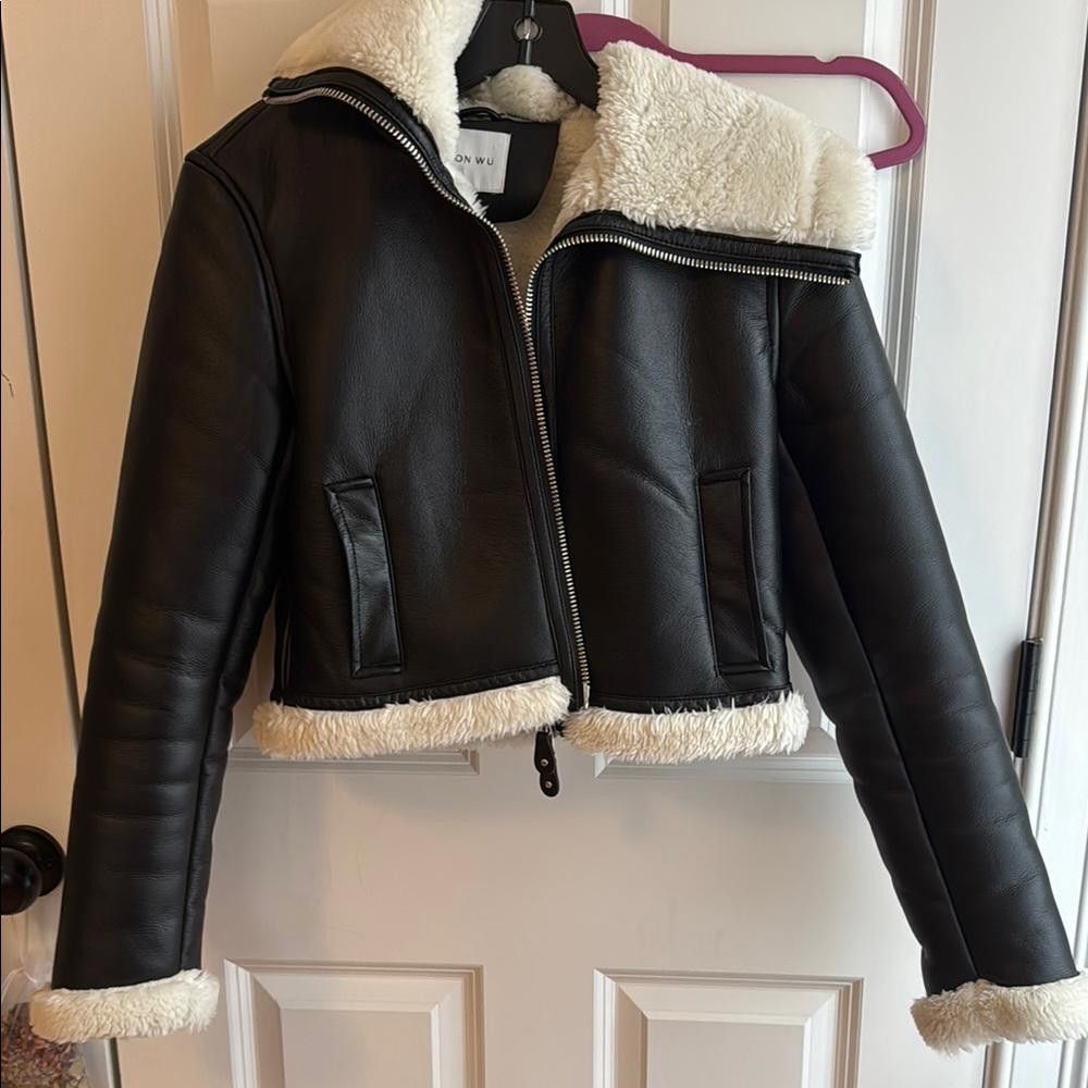 Designer Jason Wu Black Jacket with Cream Shearling used Size XS / US 0-2 / IT 36-38 - 3 Thumbnail