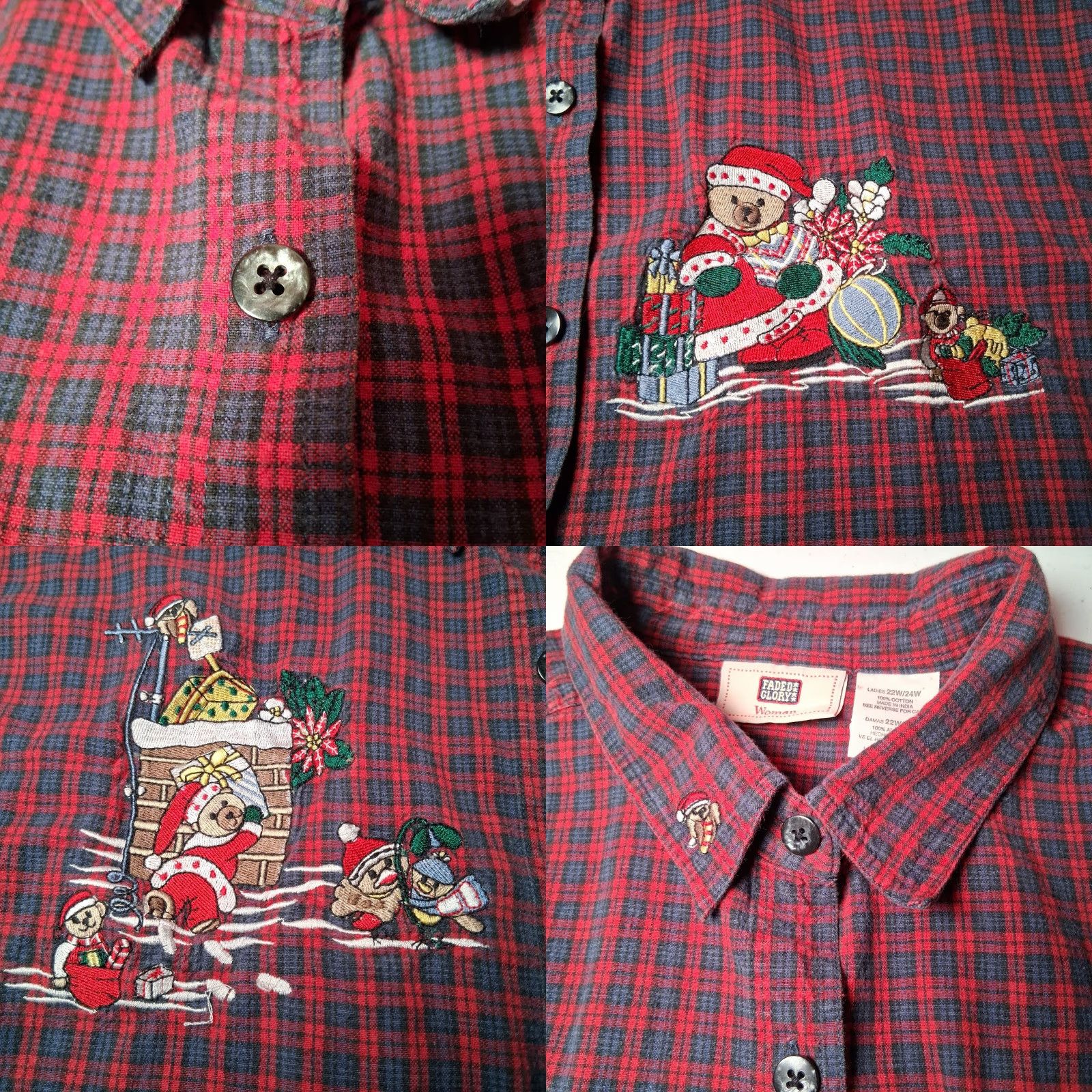 Faded Glory Faded Glory Christmas Shirt Women Plus Size 22/24W Red Plaid Santa Bear Button-Up Embroidered Holiday Blouse Size 3XL / US 20-22 - 11 Thumbnail