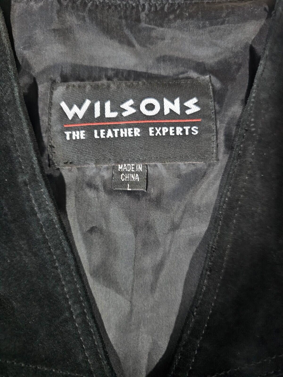 Designer Wilsons The Leather Experts Men L Black Suede Leather Button Size 42R - 3 Thumbnail