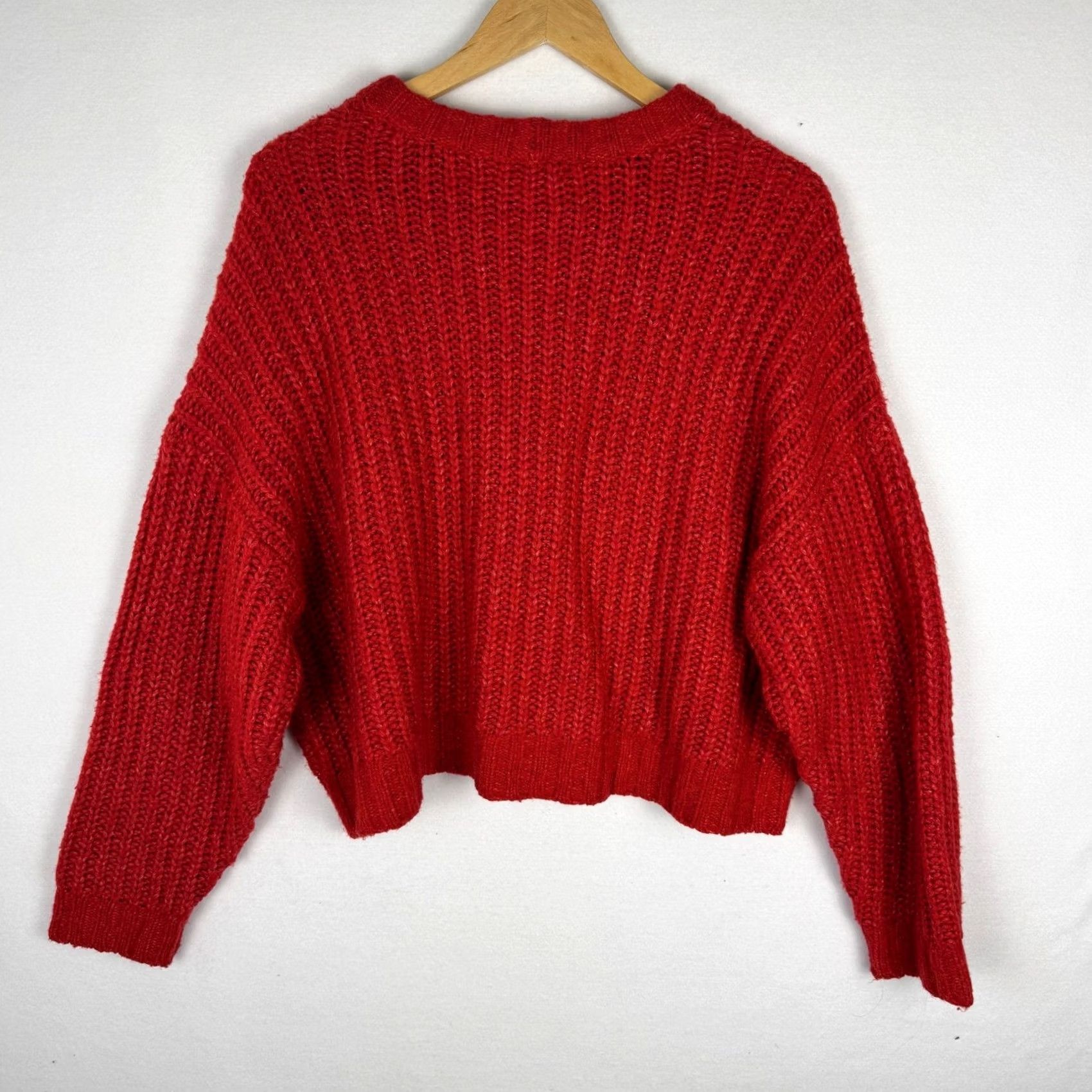 American Eagle Outfitters American Eagle Red Chunky Ribbed Knit Sweater Womens XL Vibrant Cropped Size XL / US 12-14 / IT 48-50 - 2 Thumbnail