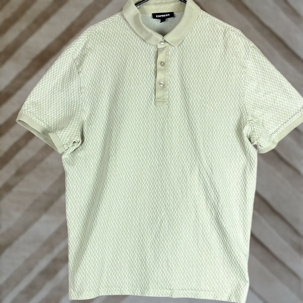 Express Express Men Polo Tan White 1/4 Button Short Sleeve 100% Cotton XL Shirt Size US XL / EU 56 / 4 - 1 Thumbnail