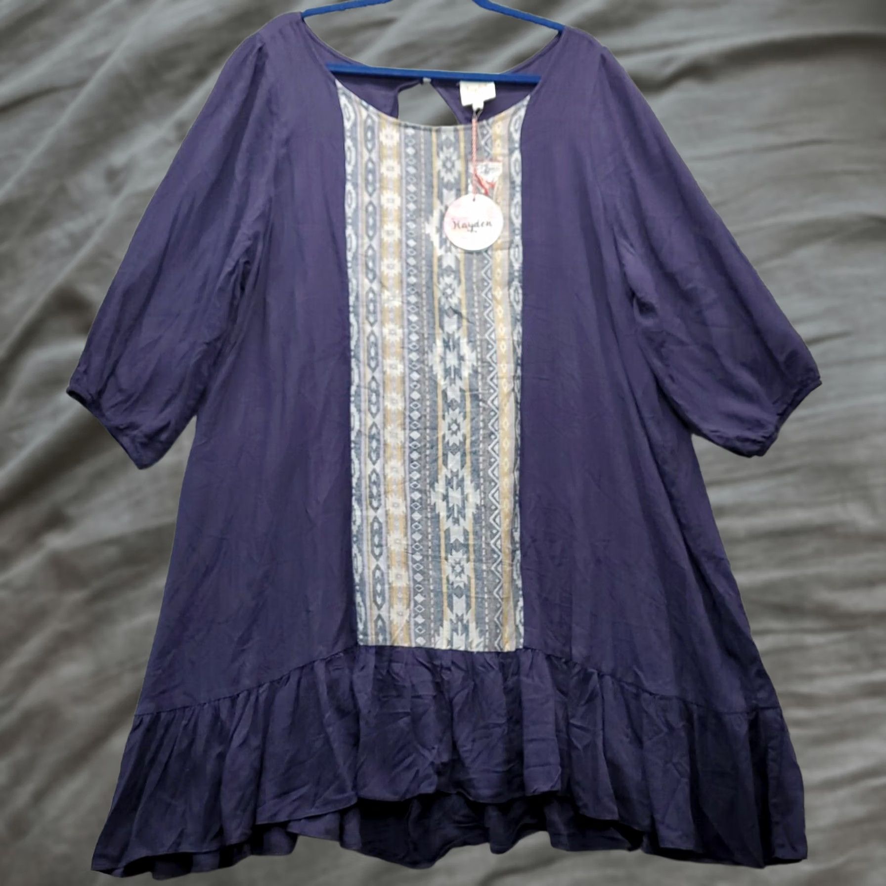Vintage Hayden Womens 1XL Navy A-Line Dress Round Neck Long Balloon Sleeve Pocketless Knee Length NWT 100% Rayon Size XL / US 12-14 / IT 48-50 - 1 Thumbnail