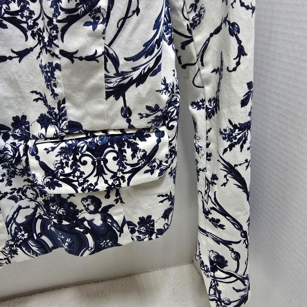 The Unbranded Brand Women's Bamboo Traders White Blue Floral Blazer L Size L / US 10 / IT 46 - 3 Thumbnail