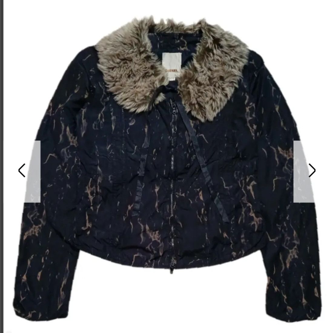 Diesel 00's Diesel Fur Fire Black Abstrak Cropped Nylon Jacket Size XS / US 0-2 / IT 36-38 - 7 Thumbnail