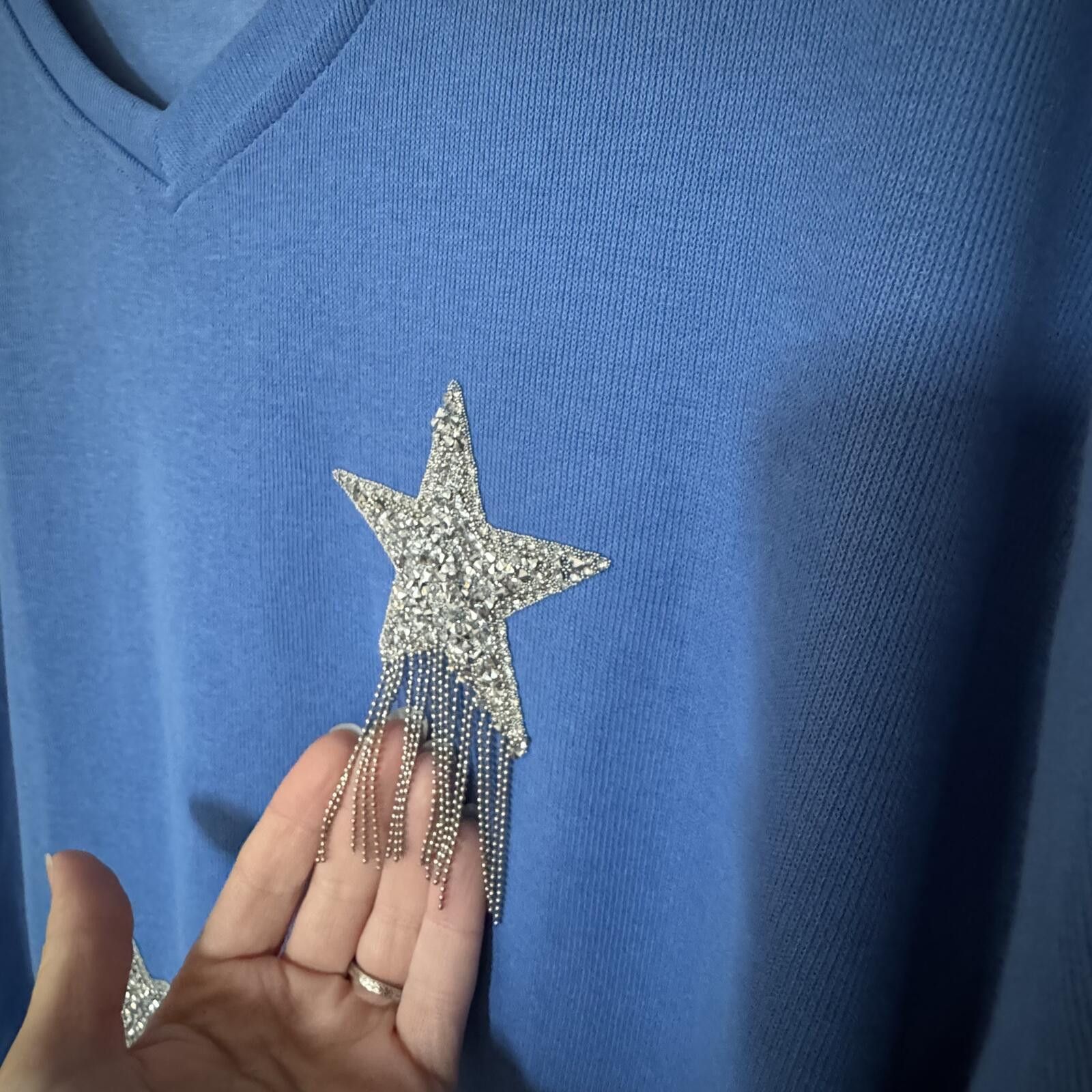 Other SHE + SKI Blue V-Neck Dress with Silver Star Tassel XL Size XL / US 12-14 / IT 48-50 - 4 Thumbnail