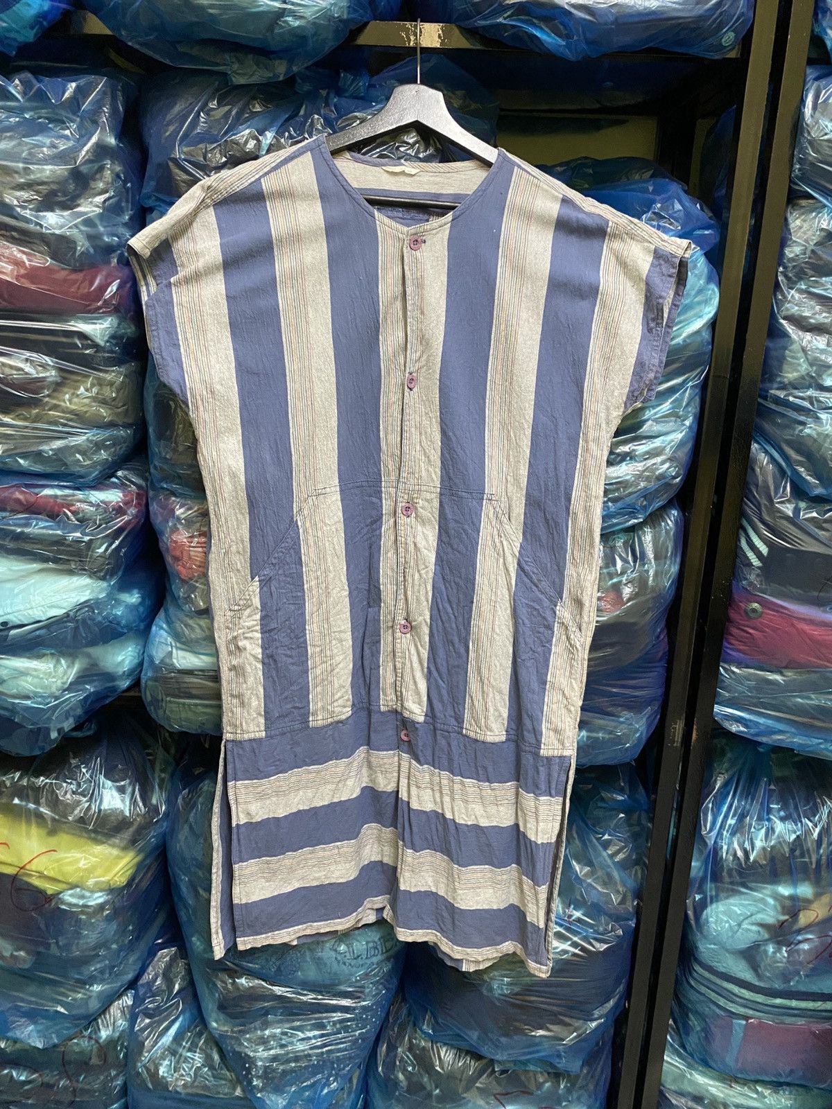 Issey Miyake Vintage Issey Miyake Striped Cotton Apron Dress Japan Size L / US 10 / IT 46 - 3 Thumbnail