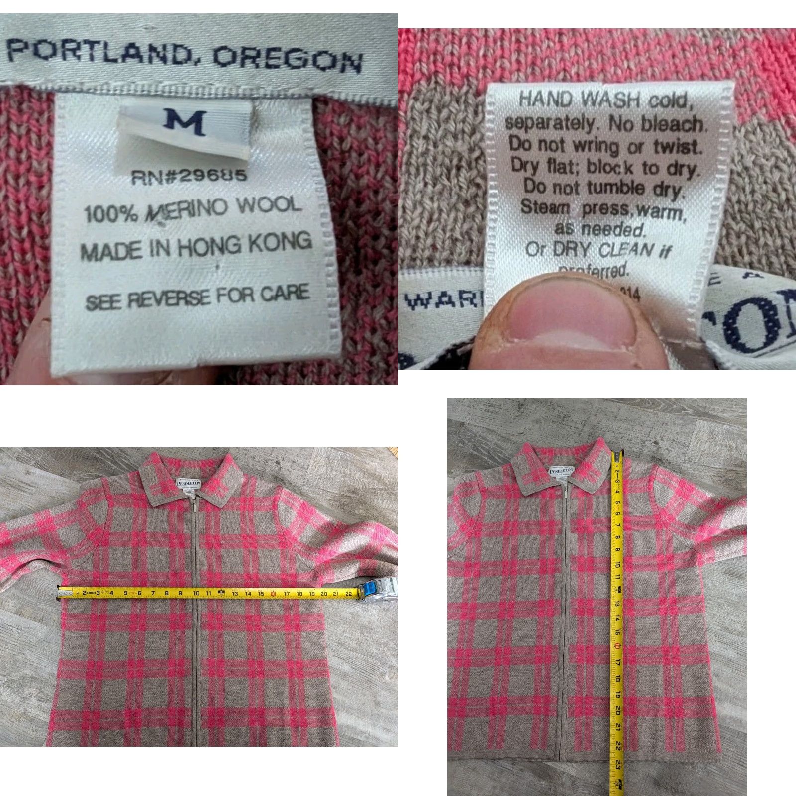 Pendleton VINTAGE Pendleton Merino Wool Full Zip Sweater M Gray Pink Plaid Classic Womens Size M / US 6-8 / IT 42-44 - 8 Thumbnail