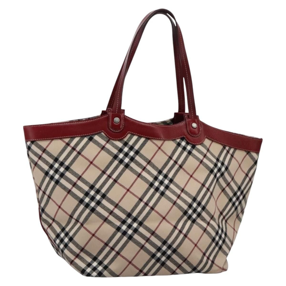 BURBERRY Nova Check Blue Label Tote Bag Canvas Beige Auth 110206