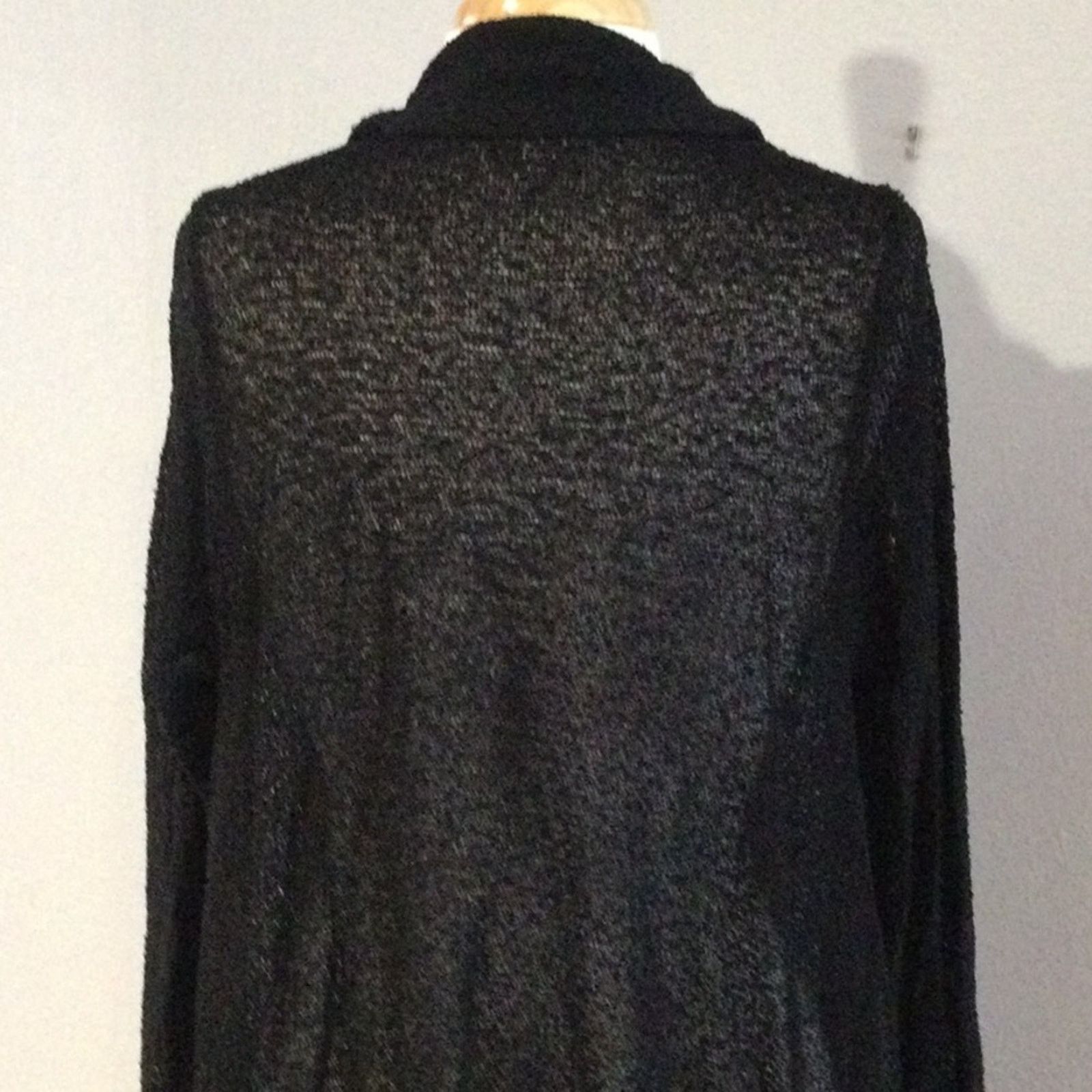 Chicos Chico's Black Fringe L/S 100% Rayon Open Cardigan M/L Size L / US 10 / IT 46 - 8 Thumbnail