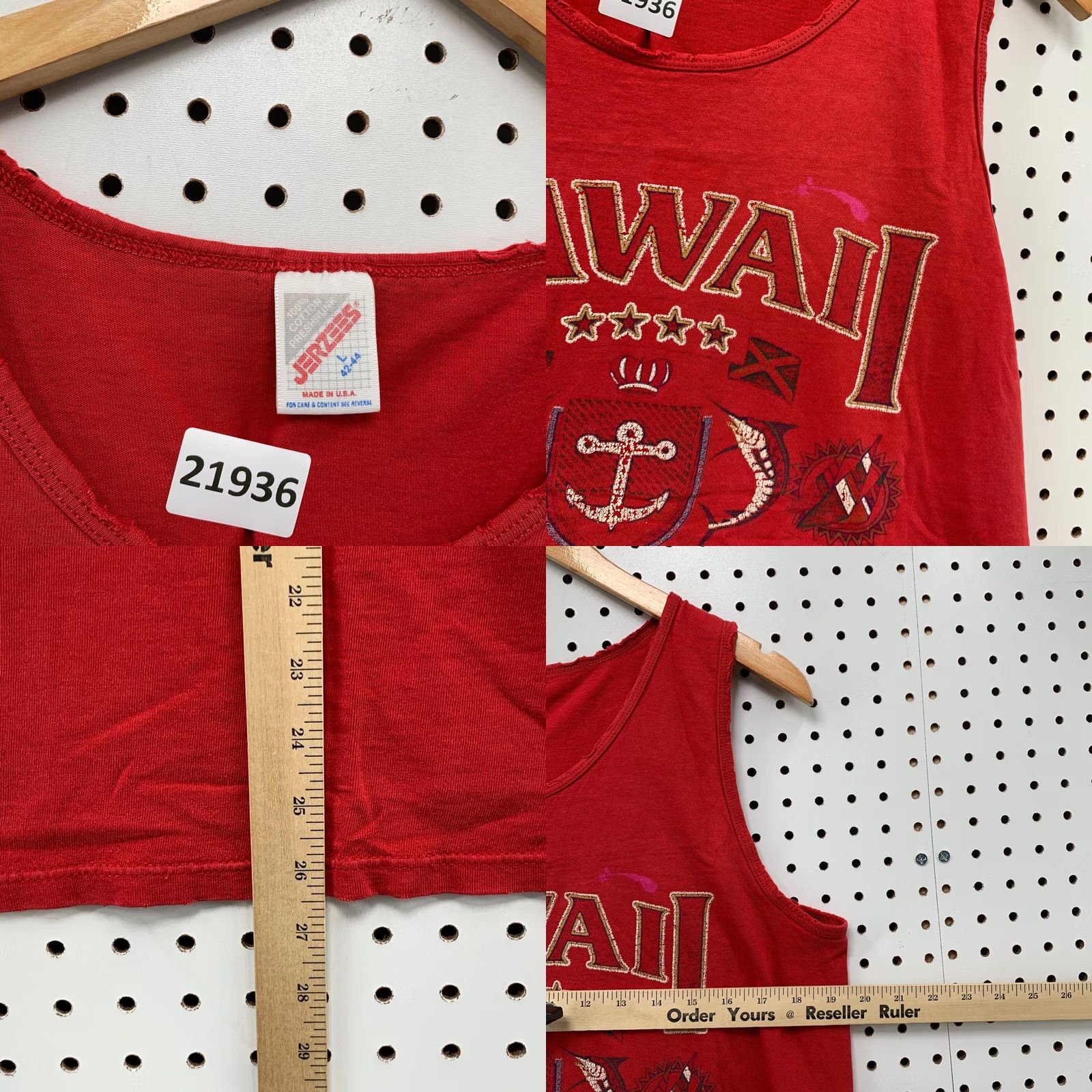 Jerzees VINTAGE Hawaii Tank Shirt Red XS Adult Small 19.5x26.5 Sleeveless Crest Logo Nike Shirt Size US S / EU 44-46 / 1 - 8 Thumbnail