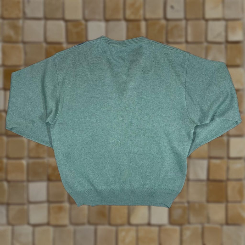 Gabicci VINTAGE Gabicci Grandad Patterned V-Neck Wool Jumper XL Men Dare Green-Blue Knit Pullover 50% Wool 50% Acrylic Size US XL / EU 56 / 4 - 1 Thumbnail