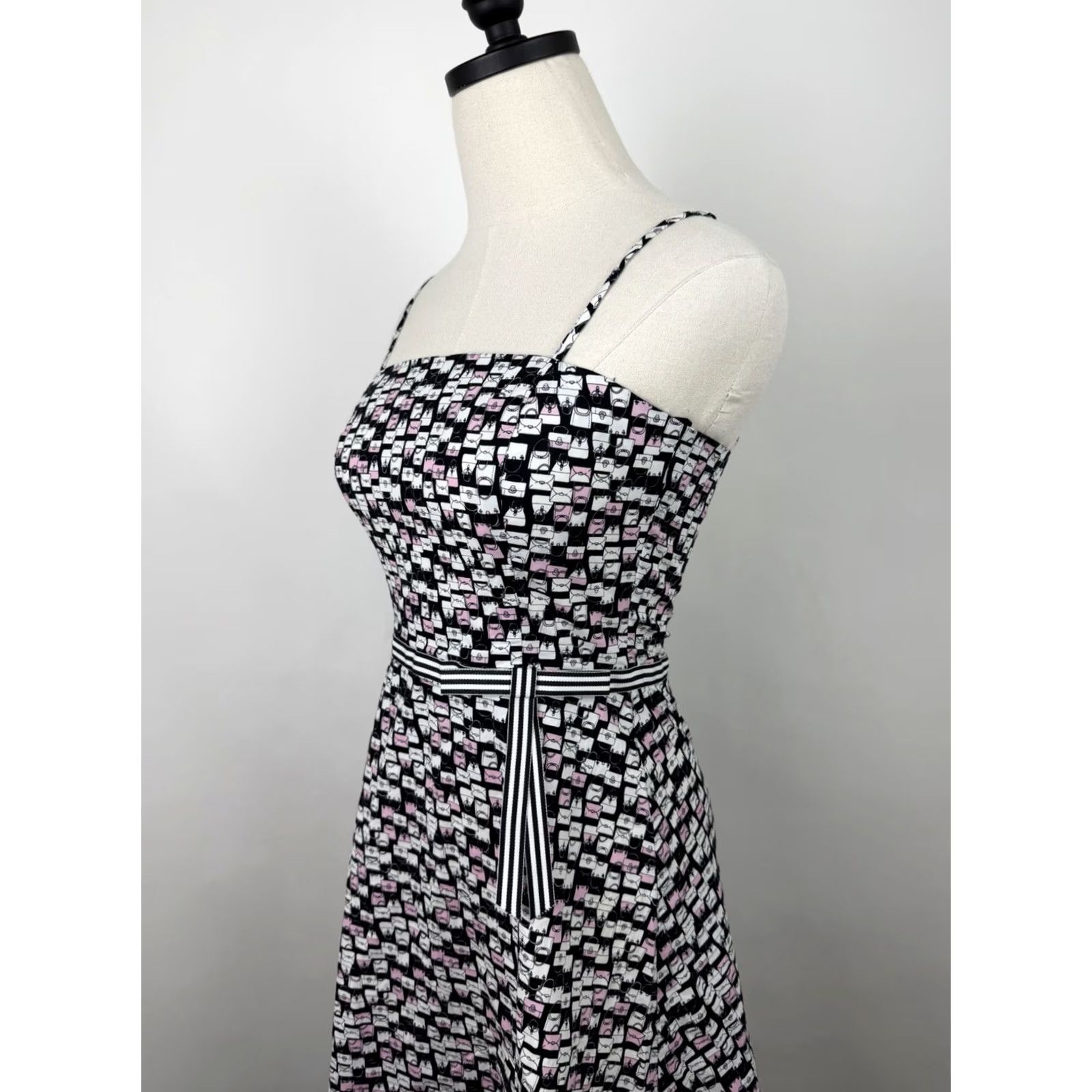 Vintage VINTAGE Byer Too Dress Womens XS 90s A-Line Sundress White Novelty Print Bow Spaghetti Strap Knee Length Size XS / US 0-2 / IT 36-38 - 6 Thumbnail