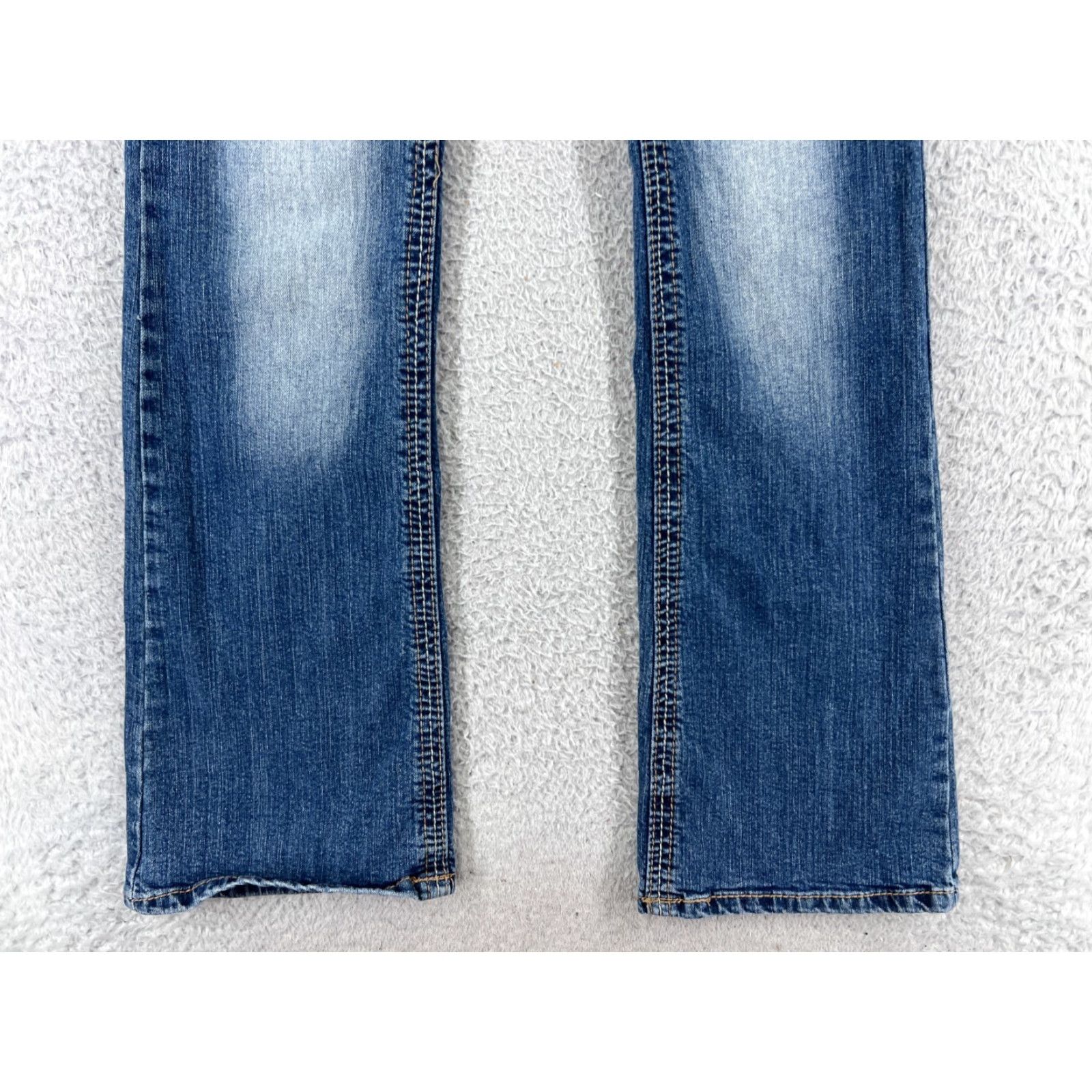 Vintage Ariya Jeans Blue Denim Distressed Flared Embroidered 5 Pocket Cotton Blend Womens Jeans Size 27" / US 4 / IT 40 - 4 Thumbnail
