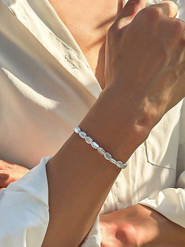 Archival Clothing x Jewelry Vintage 2000S Pearl Melted Y2K Bracelet Beaded in Silver, Men's