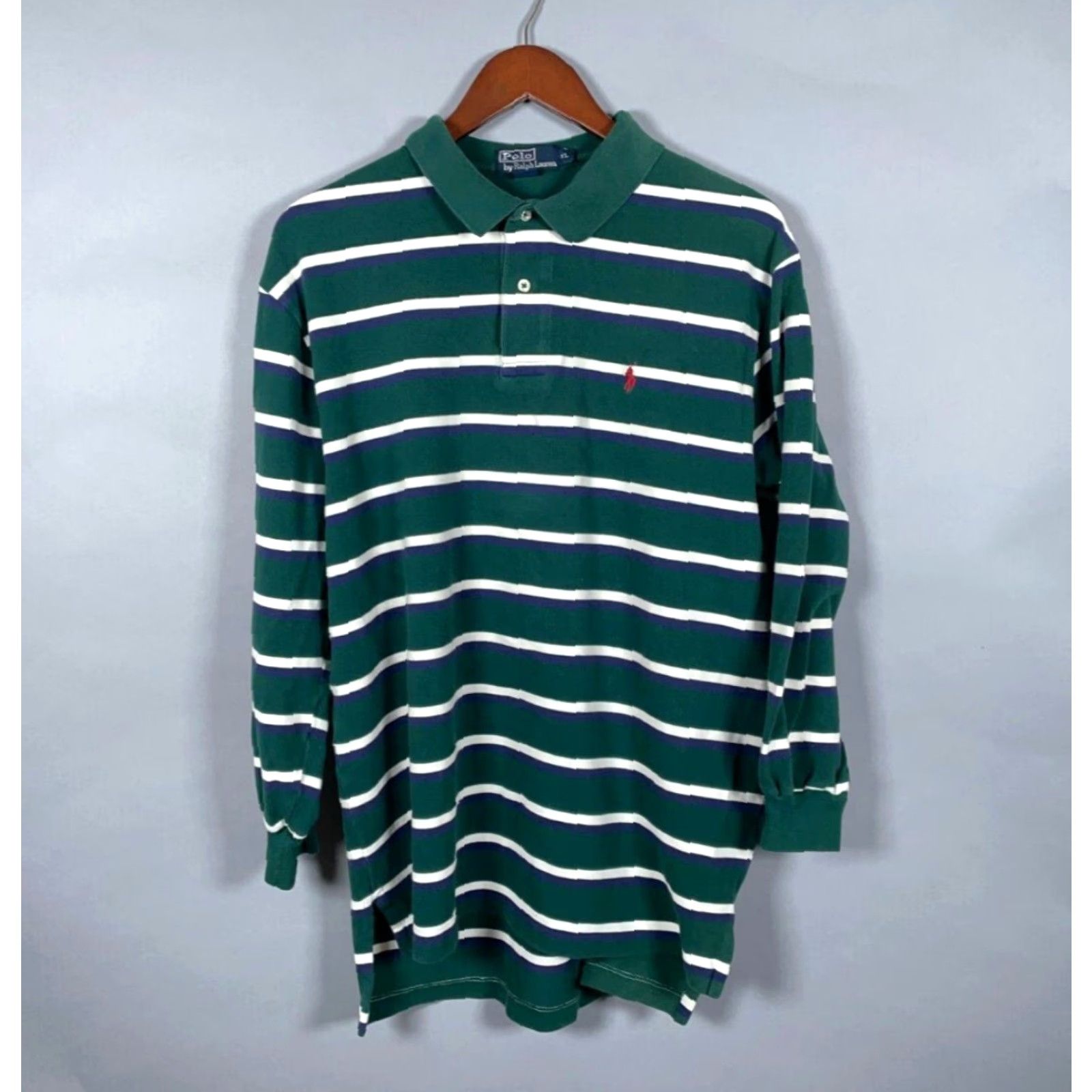 Polo Ralph Lauren VINTAGE Polo Ralph Lauren Striped 3/4 Sleeve Polo Shirt Adult XL Green Blue Cotton Casual 90s Mens Size US XL / EU 56 / 4 - 2 Thumbnail