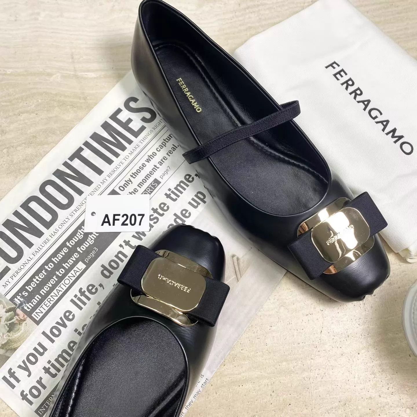 Salvatore Ferragamo FERRAGAMO Vara Black Calf Leather Bow Flat US8.5 Size US 8 / IT 38 - 3 Thumbnail
