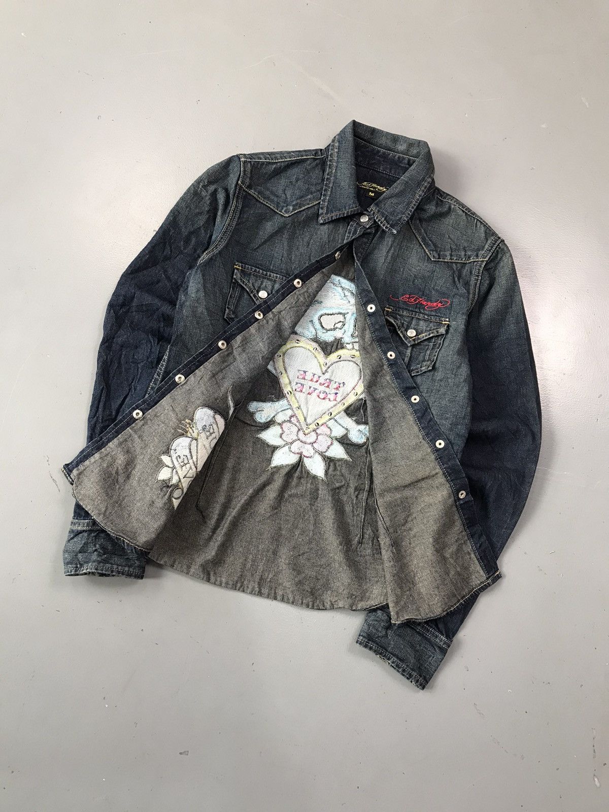 Christian Audigier × Ed Hardy × Vintage Vintage Edhardy true love embroidered denim shirt Size M / US 6-8 / IT 42-44 - 6 Thumbnail