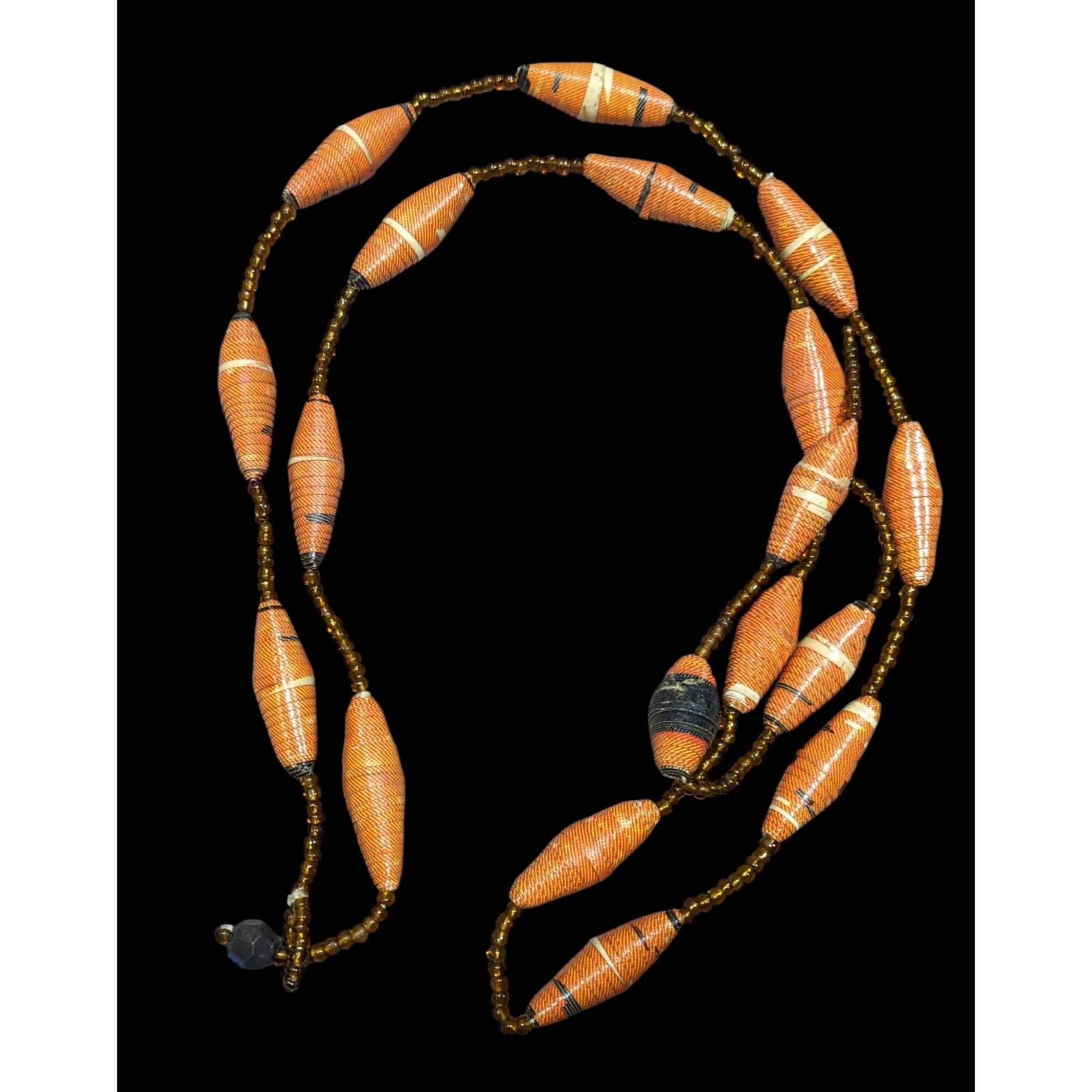 Other Retro Rolled Paper Bead And Glass Orange And Brown Necklace Size ONE SIZE - 1 Thumbnail