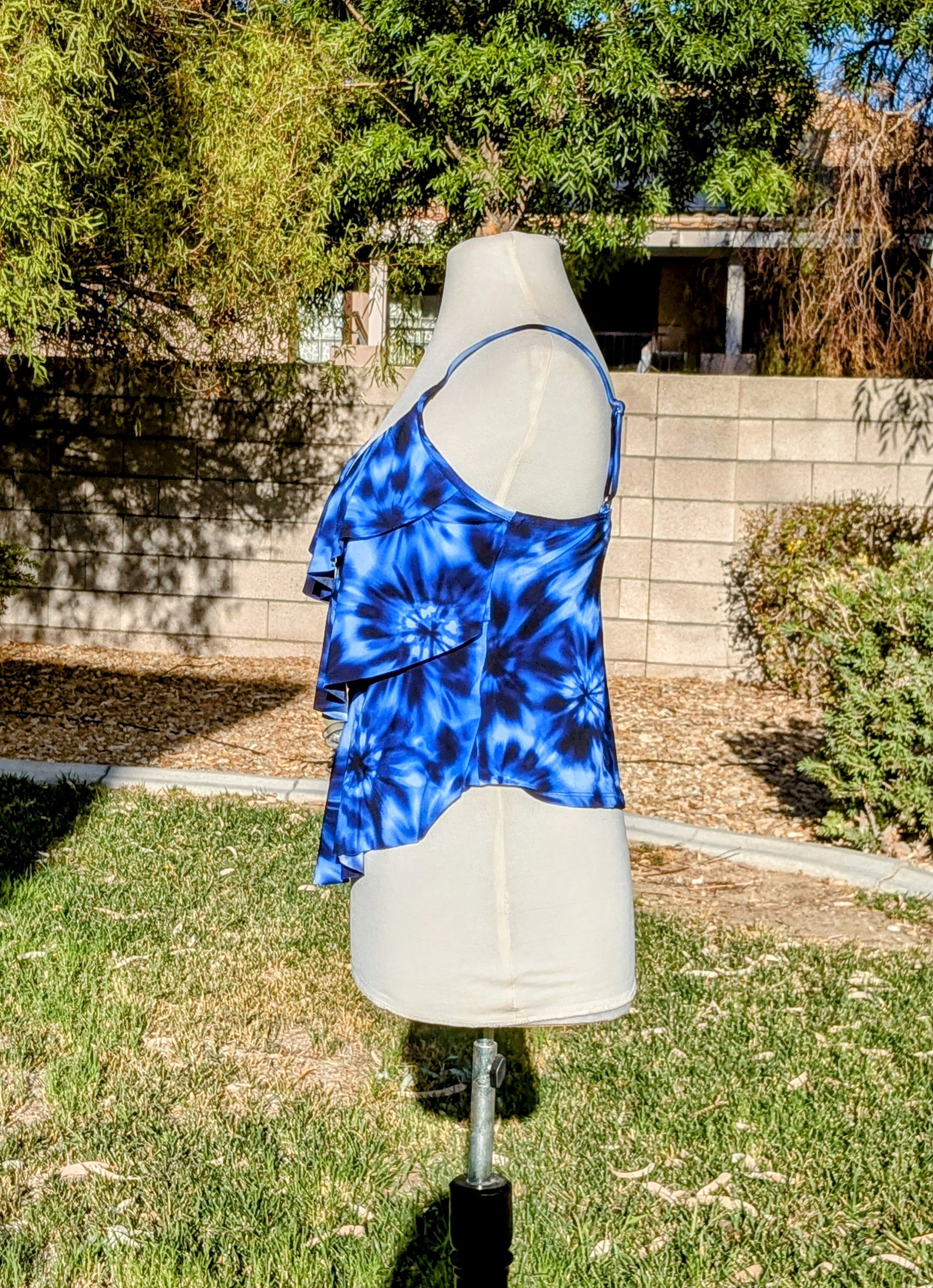Designer Aqua Green Ruffle Tiered V-Neck Tankini Swim Top Size S / US 4 / IT 40 - 4 Thumbnail