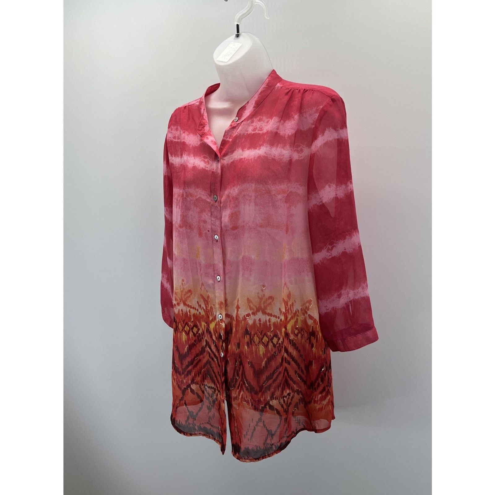 Chicos Chico's Top 2 Women's S Pink Orange Red Sheer Blouse Size XS / US 0-2 / IT 36-38 - 2 Thumbnail