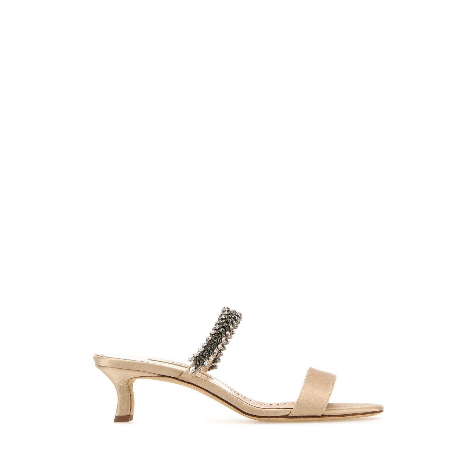 MANOLO BLAHNIK Kifasan Rhinestone Jewel Nude Beige Satin 50m