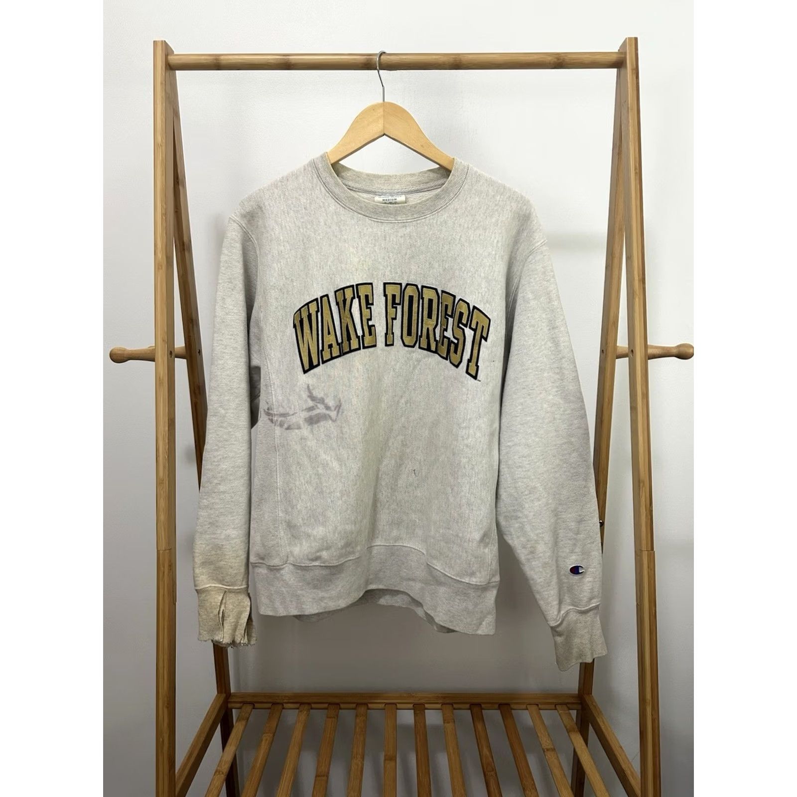 Champion VTG Champion Sweatshirt Thrashed Worn Reverse Weave Wake Forest Demon Deacons M Men Medium Heather Gray Pullover Grunge Distressed Size US M / EU 48-50 / 2 - 2 Thumbnail