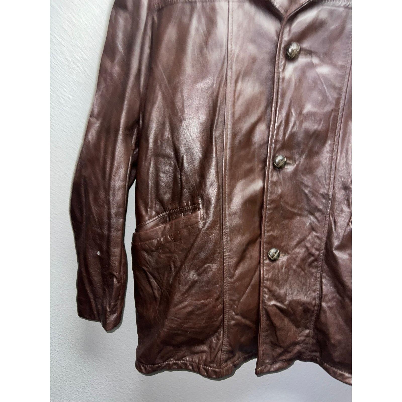 Vintage Vintage Brown Leather Jacket Button Up Outerwear Coat VTG L Size US L / EU 52-54 / 3 - 5 Thumbnail
