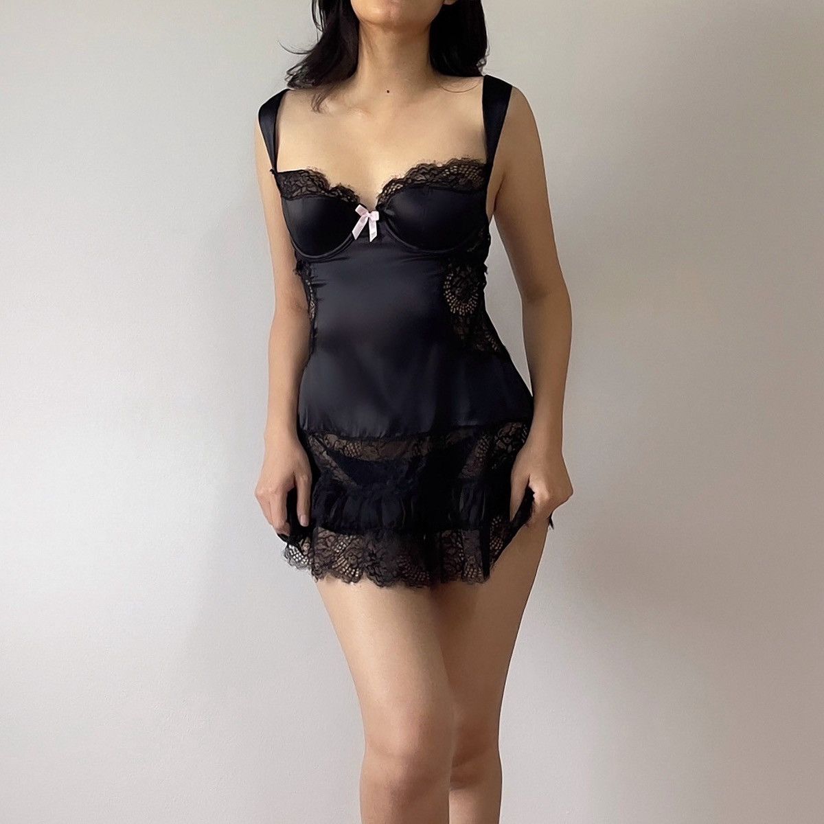 Victoria's Secret Romantic Black Lace Detail Bustier Slip Dress (34C/32D) Size ONE SIZE - 8 Thumbnail