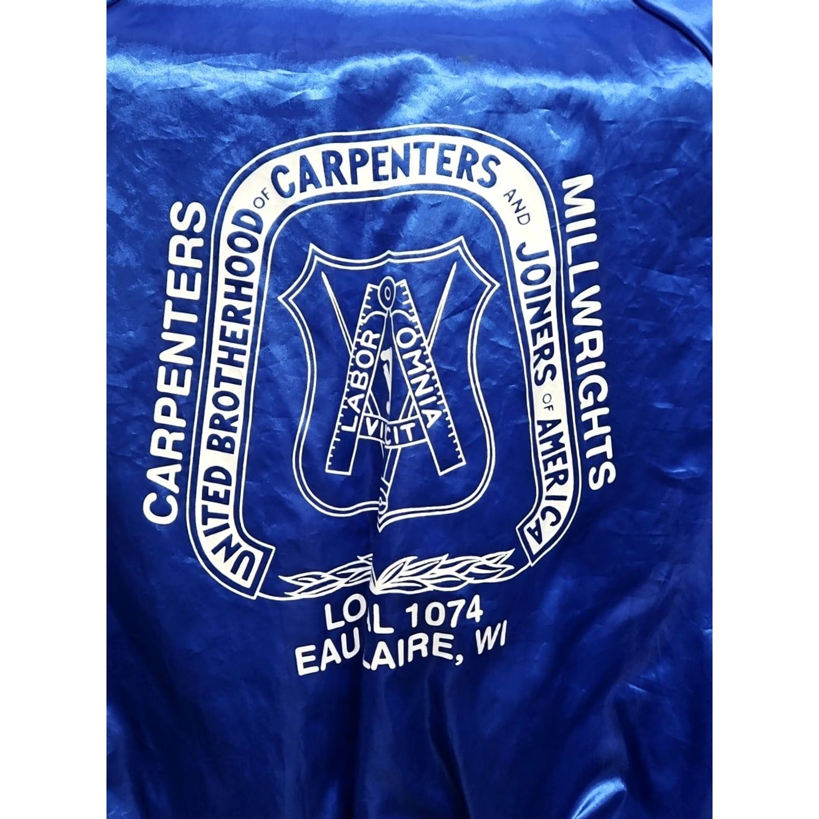 Vintage VINTAGE King Louie Satin Snap Jacket Mens Sz Large Local 1074 Union Carpenters Millwrights Blue Varsity Jacket Mens L 1990s Size US L / EU 52-54 / 3 - 6 Thumbnail