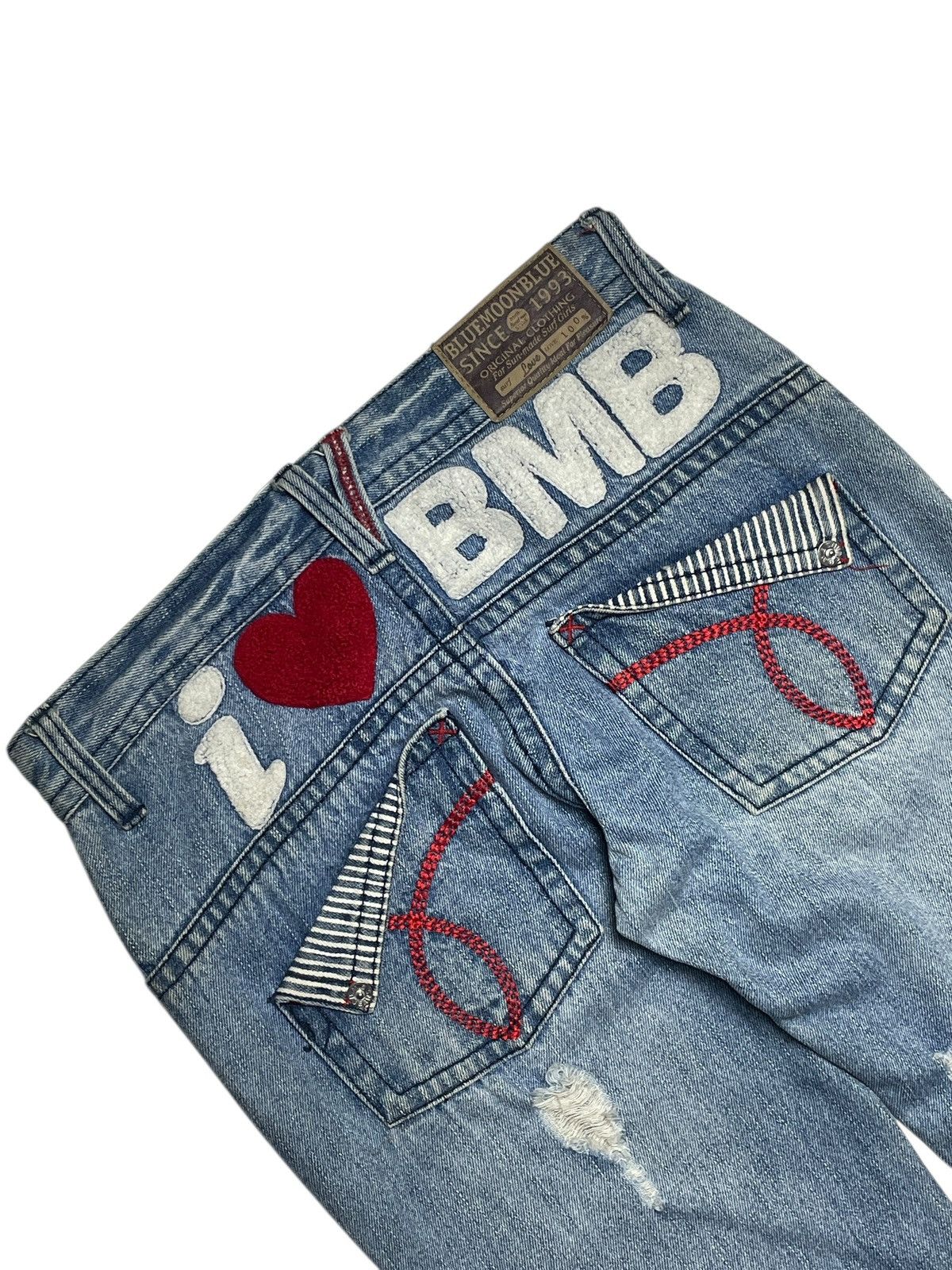 Angel Blue 2000’s Blue Moon Blue - Distressed Lowrise Patch Denim Pants Size US 26 / EU 42 - 8 Thumbnail