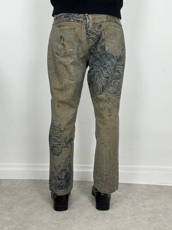 Roberto Cavalli 2000s Cavalli Grey Floral Denim Jeans Size US 31 - 4 Thumbnail