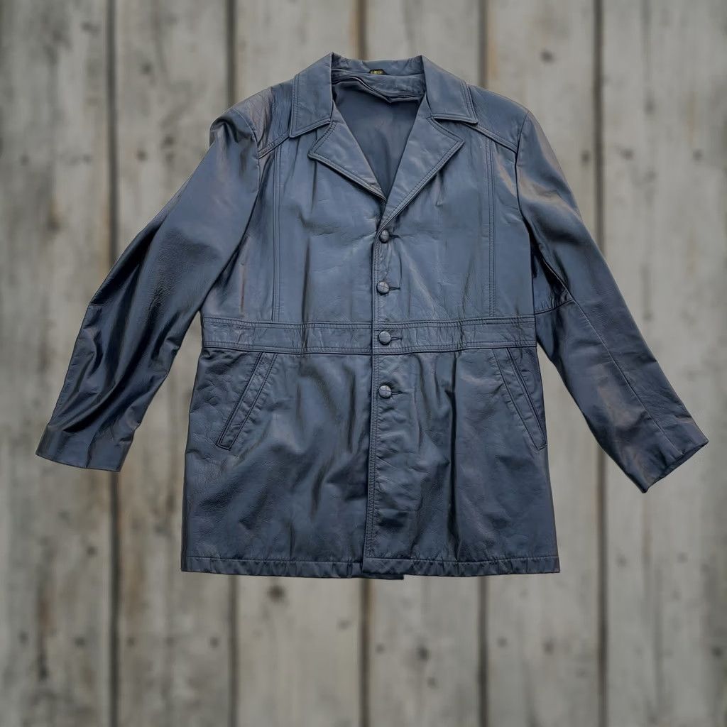 Vintage VINTAGE Leather Jacket Unbranded Long Jacket 42R Black Mens Womens Regular 4 Button Spread Collar Retro Leather Jacket Long Sleeve Blazer Coat Size US XS / EU 42 / 0 - 1 Thumbnail