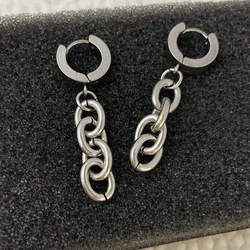 Other Stainless Steel Tassel Chain Dangle Drop Earrings for Men Size ONE SIZE - 3 Thumbnail