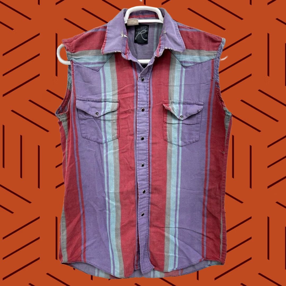 Roper VINTAGE Roper Vest Striped Black Pearl Snap Cutoff Heavy Wear Medium M Men Vest Black Pearl Striped Top/Outer Shell: Cotton Snap Closure Size US M / EU 48-50 / 2 - 1 Thumbnail