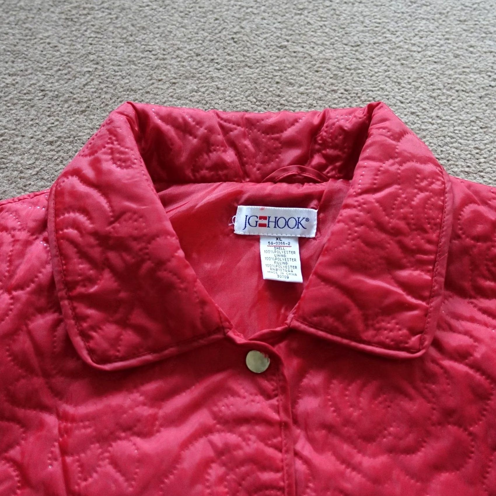 Vintage VINTAGE JG Hook Jacket Womens XL Red Quilted Floral Snap Front Collared Lined Size XL / US 12-14 / IT 48-50 - 2 Thumbnail