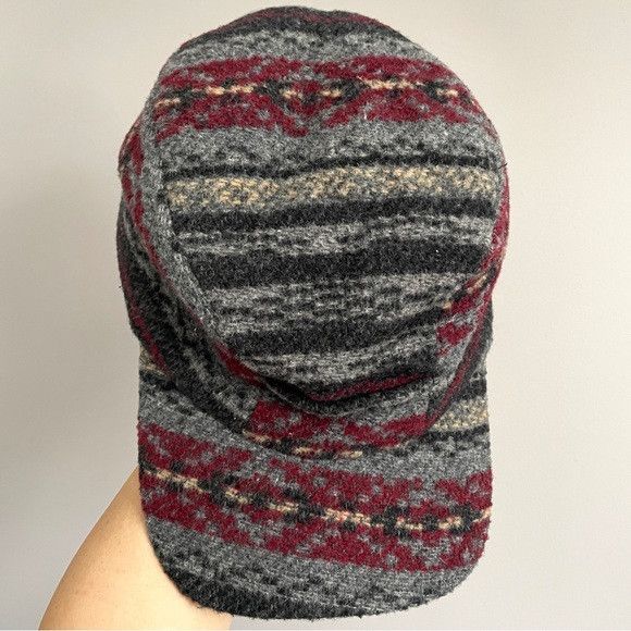 Crown Cap Crown Cap Gray Ikat Wool Cap w/ Earflaps - Unisex 🇨🇦 Size ONE SIZE - 9 Thumbnail
