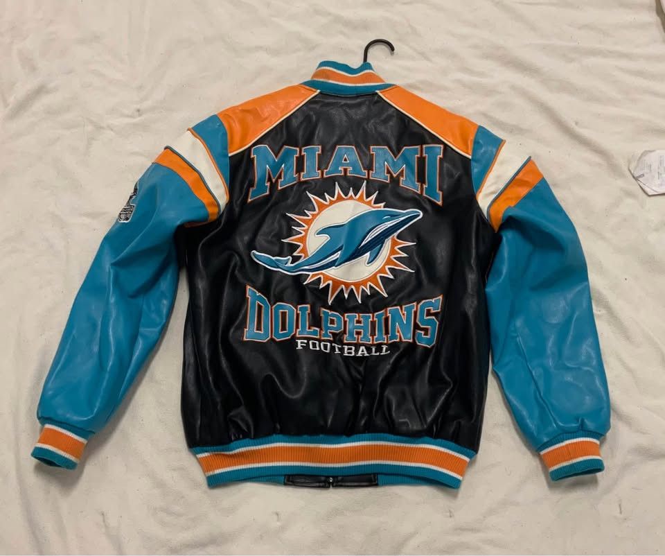 NFL Miami Dolphins Leather Jacket Men Black Bomber Varsity NFL Size US L / EU 52-54 / 3 - 3 Thumbnail