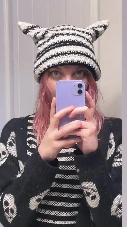 Japanese Brand Takako x Yumi Cat Ears Striped Knitted Beanie Hat Size ONE SIZE - 4 Thumbnail