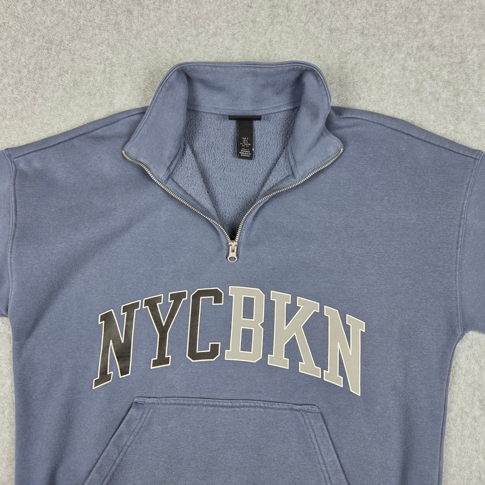 H&M H&M Small Oversized "NYCBKN" Half Zip Blue Sweatshirt Size US S / EU 44-46 / 1 - 8 Thumbnail