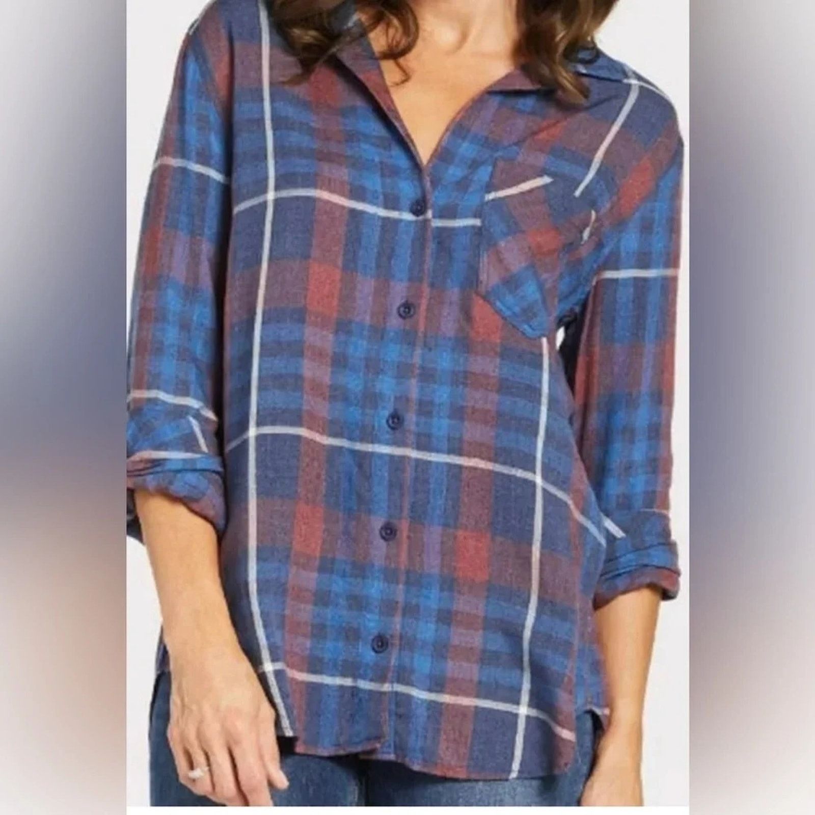 Anthropologie Cloth & Stone Aurora plaid shirt, size Small Size S / US 4 / IT 40 - 1 Thumbnail