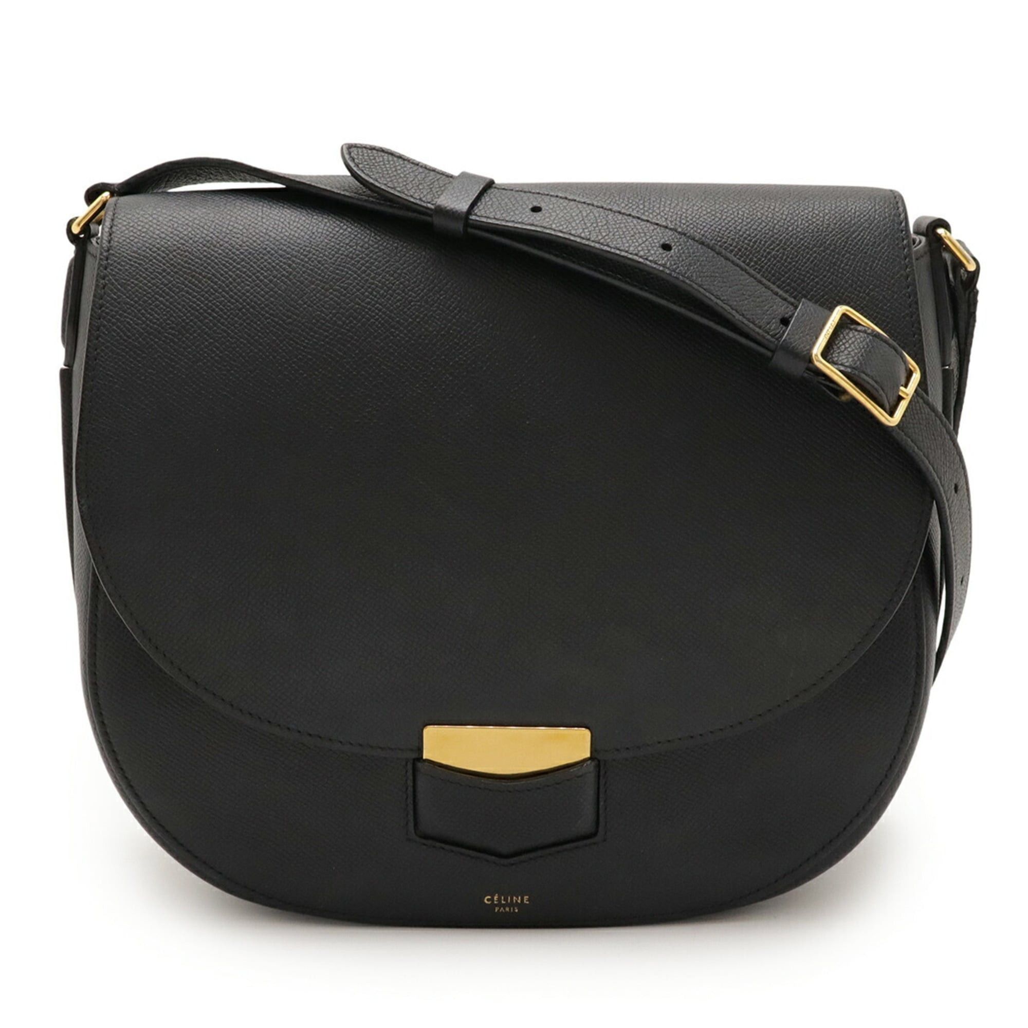 CELINE Trotter Medium Shoulder Bag in Black Leather