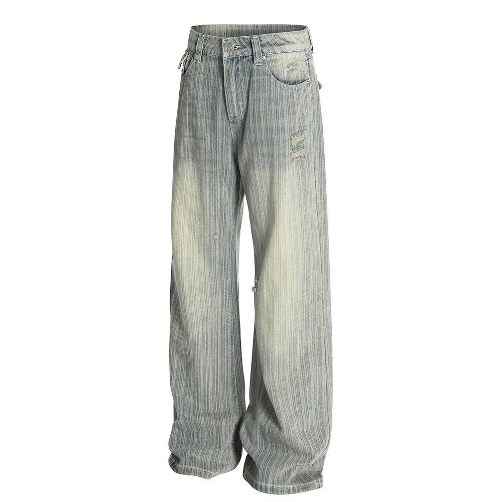 Japanese Brand × Vintage Men's street distressed washed vertical striped ripped jeans Size US 32 / EU 48 - 2 Thumbnail