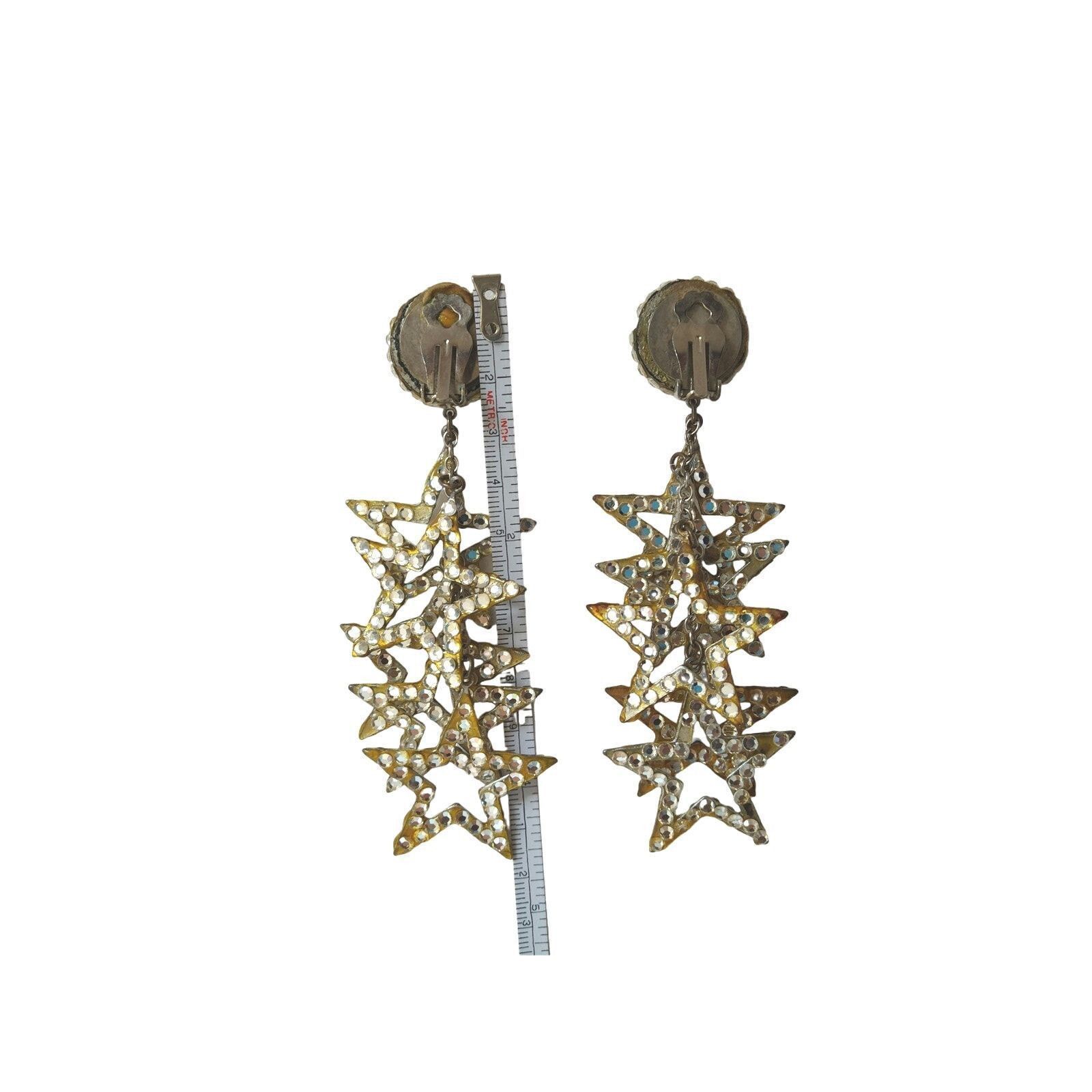 The Unbranded Brand Vintage Silver Paved Crystal Sparkling Stars Dangle Earrings Size ONE SIZE - 2 Thumbnail