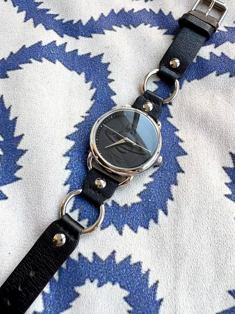 Vivienne Westwood Black Leather Saturn Watch