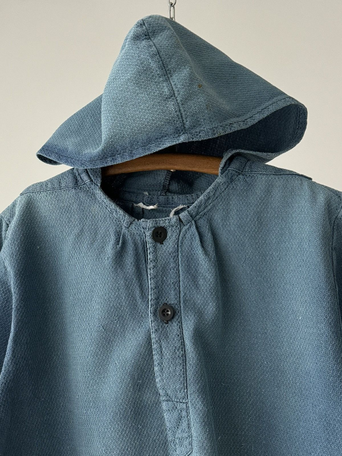 Le Laboureur × Vetra × Vintage 1970s French Workwear Fisherman Waffle Cotton Hooded Shirt Size US M / EU 48-50 / 2 - 3 Thumbnail