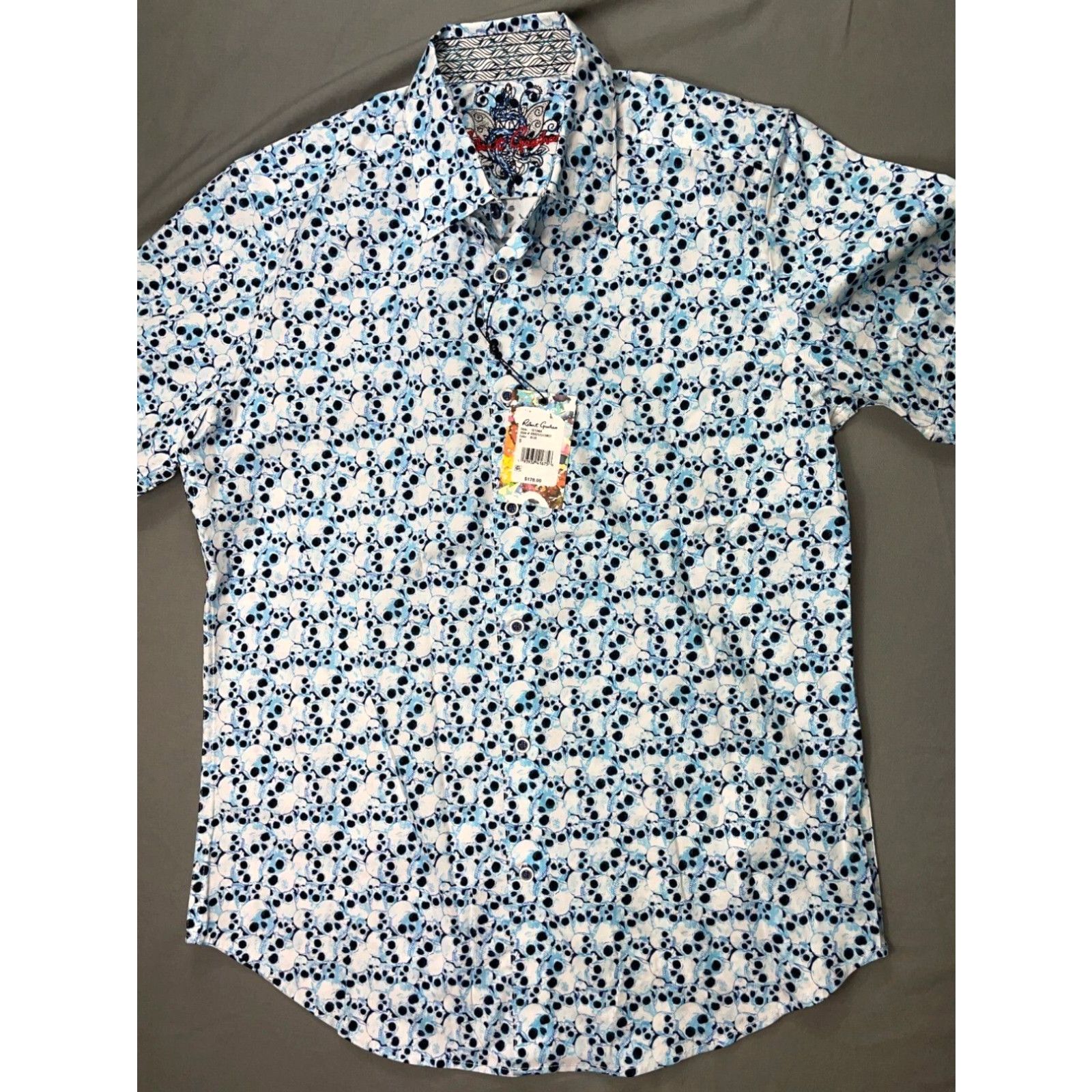 image of Robert Graham Tetonia Short Sleeve Button Front Shirt. Skull Print, Size S. Nwt! in White, Men's