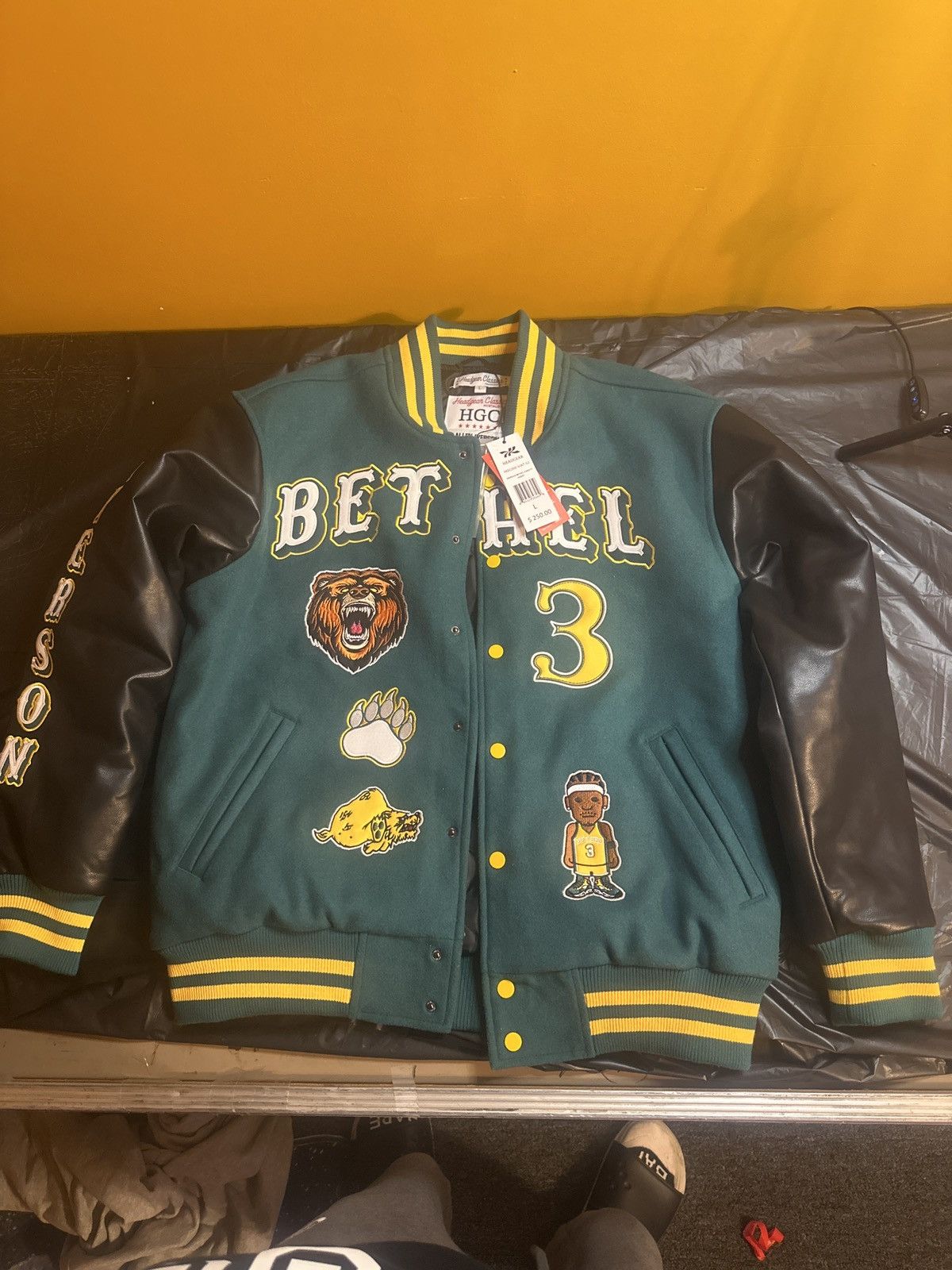 image of Allen Iverson Bethel Varsity Jacket (Green/white), Men's (Size Large)